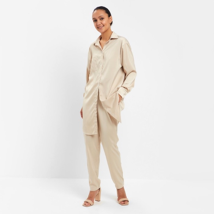 Комплект (сорочка, брюки) женский MINAKU: Light touch цвет бежевый, р-р 44 Комплект (сорочка, брюки) женский MINAKU: Light touch цвет бежевый, р-р 44