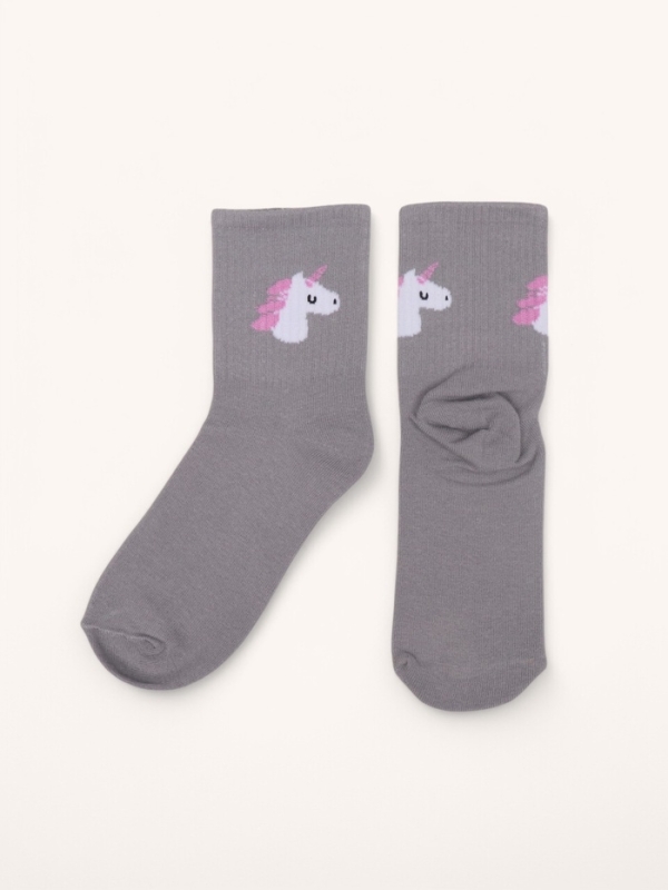 Ноские женские с рисунком, серые &laquo;Единорог&raquo;
