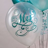 Шар латексный 12" &laquo;Свадьба. Бирюза&raquo;, шелкография, 2-сторонний, 5 дизайнов, набор 25 шт.