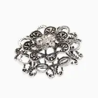 Зажим для платка "Цветок астры", цвет белый в чернёном серебре