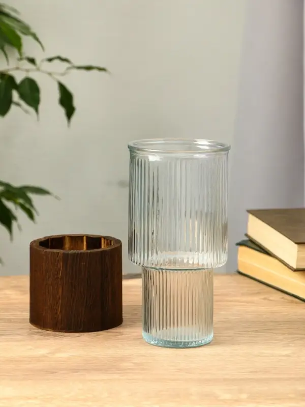 Ваза стекло настольная "Лесли" линии, 20х10 см, прозрачный