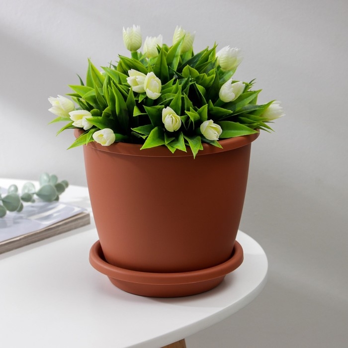 Горшок для цветов с поддоном &laquo;Афина&raquo;, 2,2 л, пластиковый, цвет коричневый