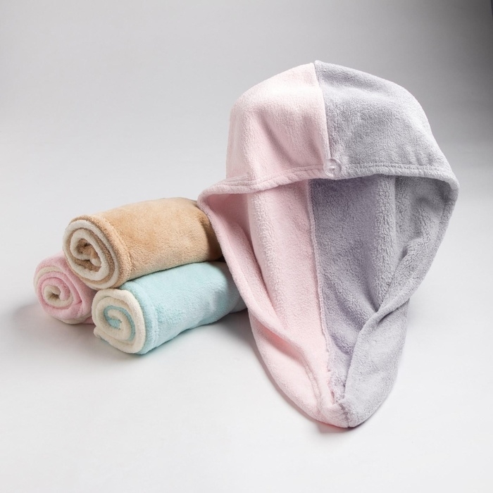 Чалма для сушки волос Этель &laquo;Двухцветная&raquo;, цв.розовый/фиолетовый, 65*25 см, 100% п/э