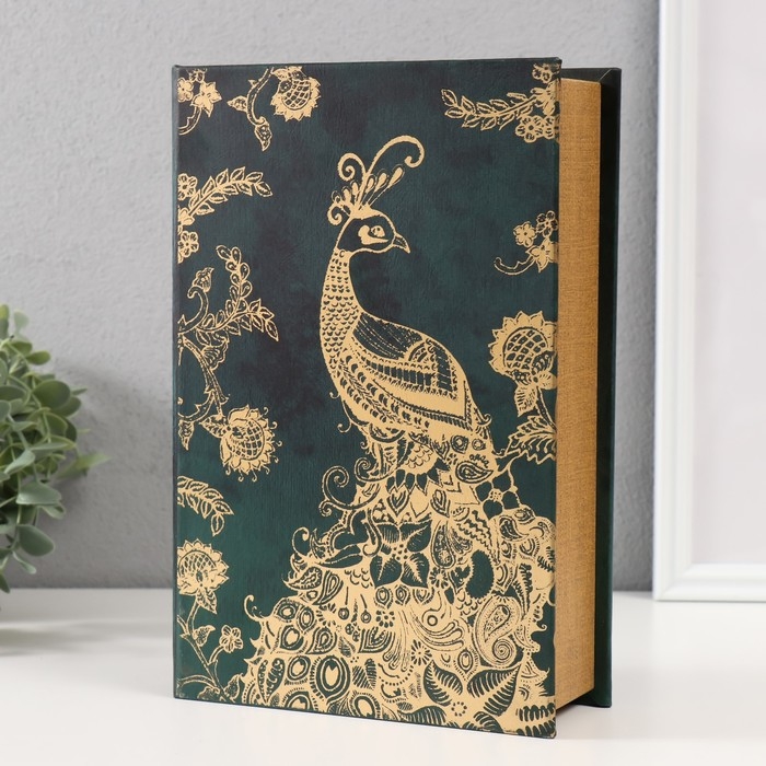 Сейф-книга дерево кожзам "Золотой павлин" тиснение, под металл 27х18х7 см
