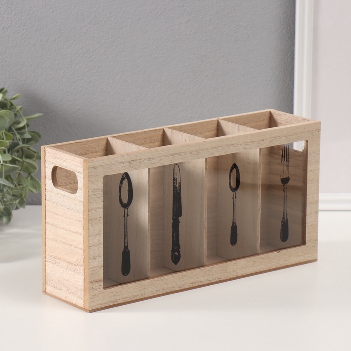 Подставка дерево с делениями Подставка дерево с делениями "Вилка, ложка, нож" 8х30х15 см