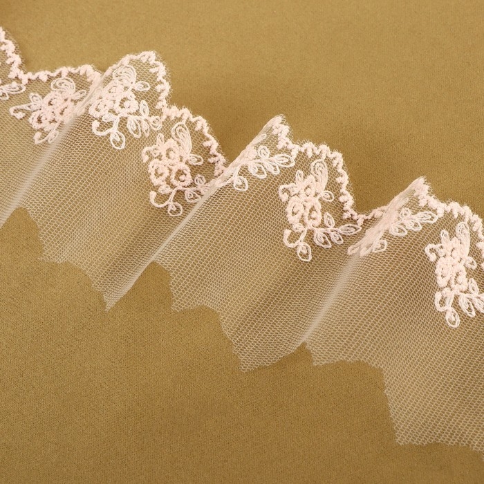 Кружево на сетке, 65 мм × 9 ± 0,5 м, цвет розовый Кружево на сетке, 65 мм × 9 ± 0,5 м, цвет розовый