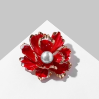 Брошь &laquo;Цветок&raquo; морской, цвет красно-белый в золоте