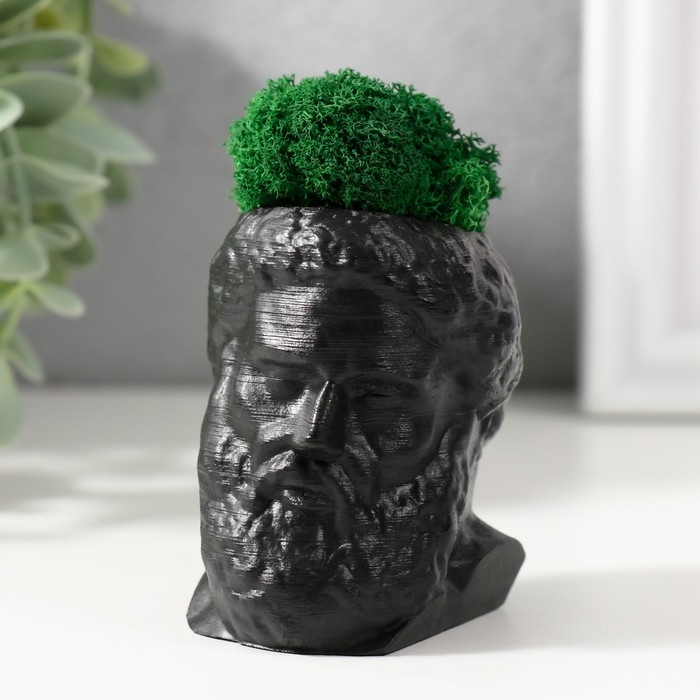 Кашпо бетонное Кашпо бетонное "Прометей" высота 6,5 см, ширина 5 см черный со мхом (мох зелен. стабил)