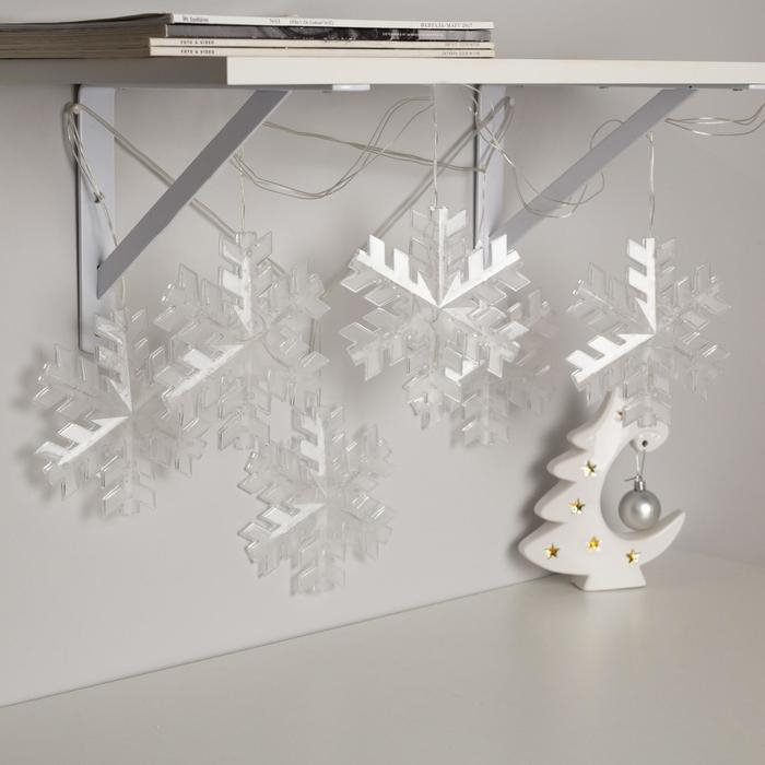 Гирлянда &laquo;Нить&raquo; 2 м с насадками &laquo;Снежинка матовая&raquo;, IP20, прозрачная нить, 36 LED, свечение мульти (RG/RB), мигание, 220 В