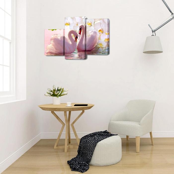 Картина модульная на подрамнике "Пара лебедей,белые цветы" 26х50; 26х40; 26х32, 50х80см