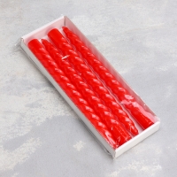 Свеча витая, 2,2х25 см, 4 шт лакированная красная