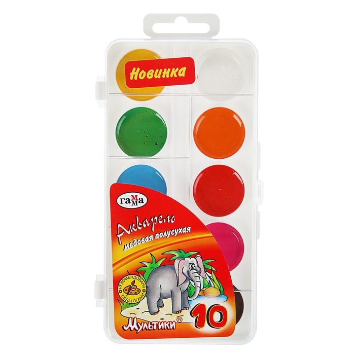 Акварель 10 цветов &laquo;Гамма&raquo; &laquo;Мультики&raquo;, в пластиковой коробке, без кисти