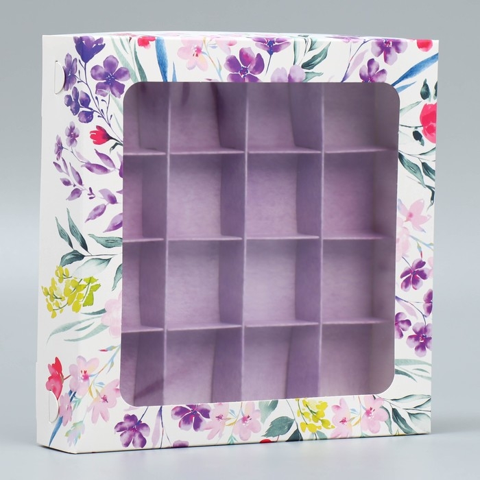 Коробка для конфет, кондитерская упаковка, 16 ячеек &laquo;От всего сердца&raquo;, 18.9 х 18.9 х 3.8 см