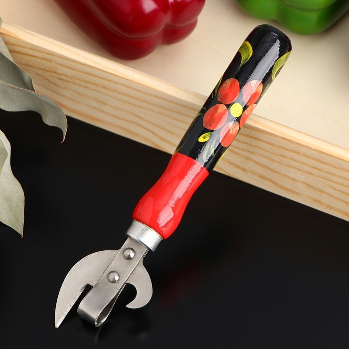 Открывашка консервная &laquo;Хохлома&raquo;, клепаная, с художественной росписью, деревянная