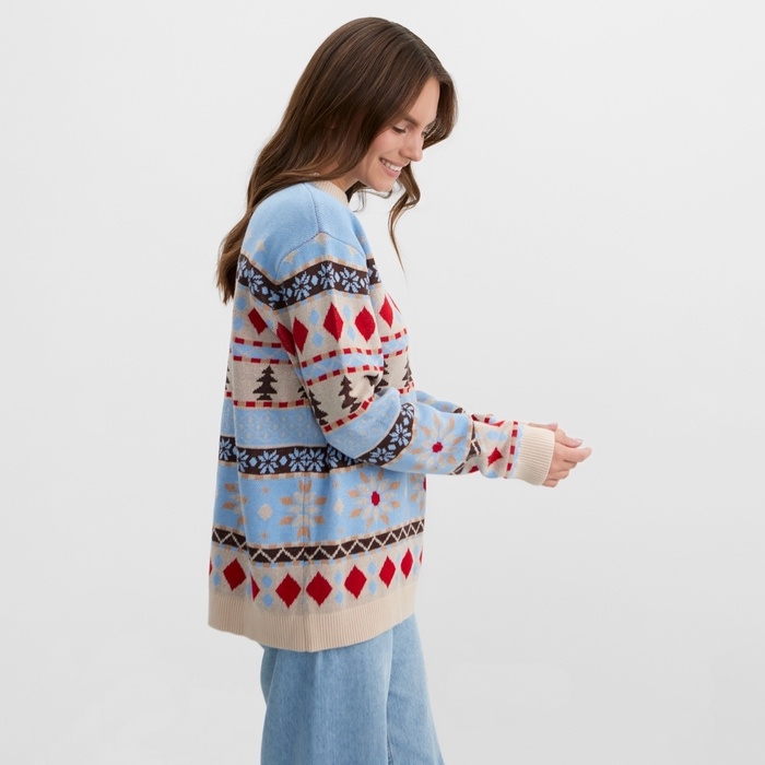 Новый год. Джемпер вязаный KAFTAN Scandinavia размер 56, голубой Новый год. Джемпер вязаный KAFTAN Scandinavia размер 56, голубой