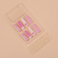 Накладные ногти &laquo;Бантики&raquo;, 12 шт, с клеевыми пластинами, форма балерина, цвет белый/розовый