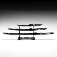 Макет оружия &laquo;Сувенирные катаны на подставке 3в1. Чёрный дракон&raquo;, подарочный набор, ножны дерево, 51 см; 71 см; 100 см