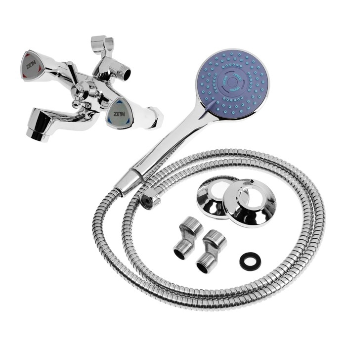 Смеситель для ванны ZEIN Z3727, двухвентильный, излив 10 см, лейка 3 режима, хром Смеситель для ванны ZEIN Z3727, двухвентильный, излив 10 см, лейка 3 режима, хром