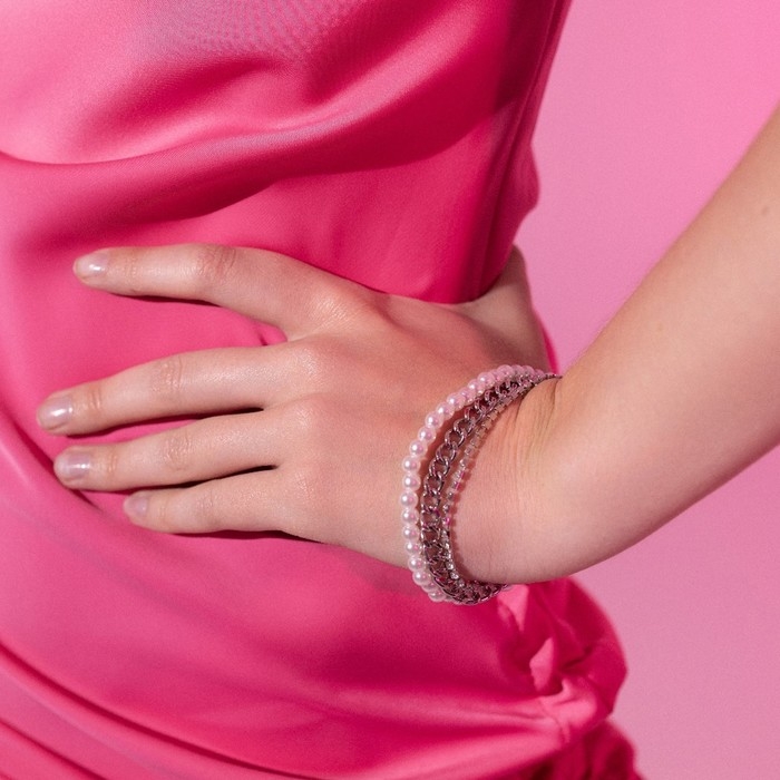 Браслет жемчуг &laquo;Цепь&raquo; с тоглом, шар №4, цвет белый в серебре, L=16 см