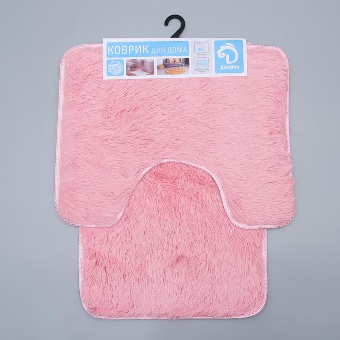 Набор ковриков для ванной и туалета Доляна &laquo;Пушистик&raquo;, 2 шт, 38&times;40, 40&times;60 см, цвет розовый