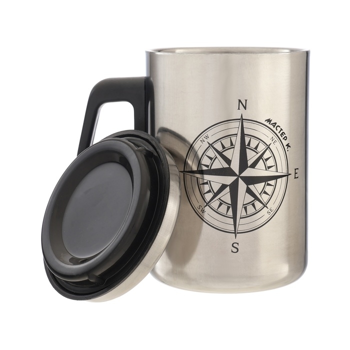 Термокружка, 500 мл, Сталь "Компас", сохраняет тепло 2 ч, 13.5 х 8.3 см
