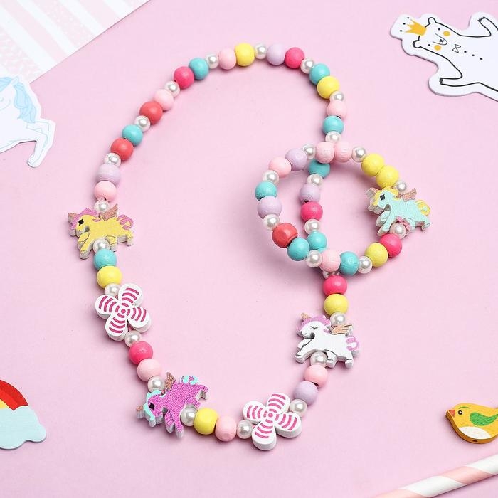 Набор детский &laquo;Выбражулька&raquo; 2 предмета: бусы, браслет, единорог, цвет МИКС