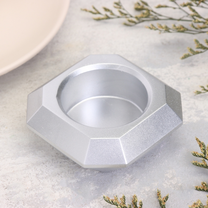 Подсвечник "Квадрат" из гипса со скошенными углами малый,9х3,5см, серебро