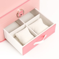 Шкатулка кожзам для украшений "Шейла" розовая с коралловым 25,5х18,5х14 см