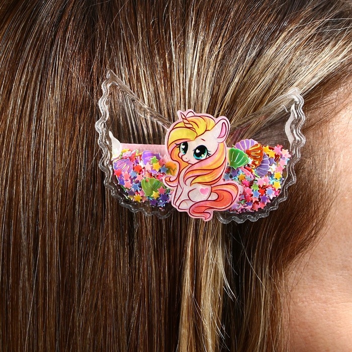 Заколка для волос с шейкером &laquo;Милый единорожек&raquo;, 6 х 4.5 см