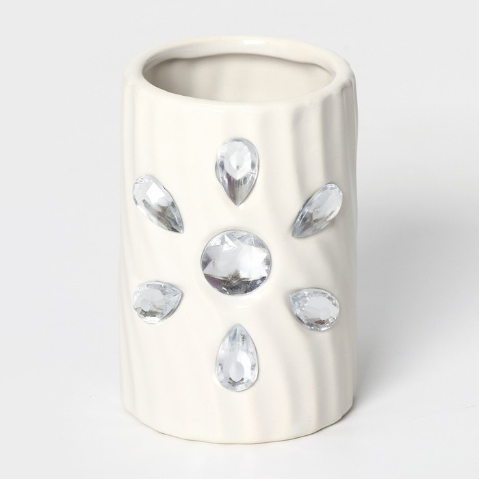 Набор аксессуаров для ванной комнаты Доляна &laquo;Дерево&raquo;, 4 предмета (дозатор 300 мл, мыльница, 2 стакана), цвет белый