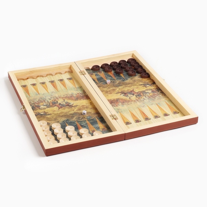 Настольные игры 3 в 1 "Бородино": шахматы, шашки, нарды, деревянные, большие, 50 х 50 см