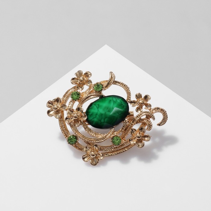 Брошь &laquo;Цветочная&raquo; арфа, цвет зелёный в золоте