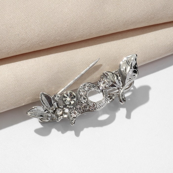 Булавка &laquo;Лоза&raquo;, 3 см, цвет белый в серебре