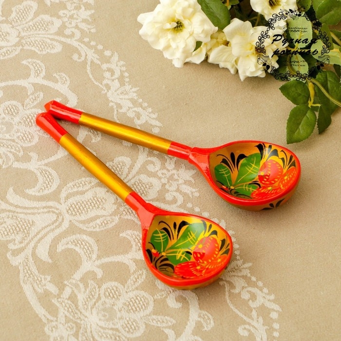 Ложка полубаская &laquo;Традиционная&raquo;, золото, 19&times;6 см, хохлома