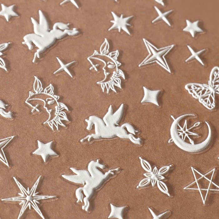 Наклейки для ногтей &laquo;Волшебство пегаса&raquo;, объёмные, цвет белый