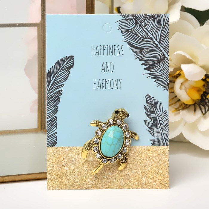 Брошь &laquo;Черепашка&raquo; панцирь под бирюзу, цвет голубой в чернёном золоте