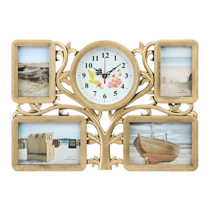 Часы настенные интерьерные, фоторамка - коллаж Часы настенные интерьерные, фоторамка - коллаж "Семейное", бесшумные, 33 х 48 см, d-18 см
