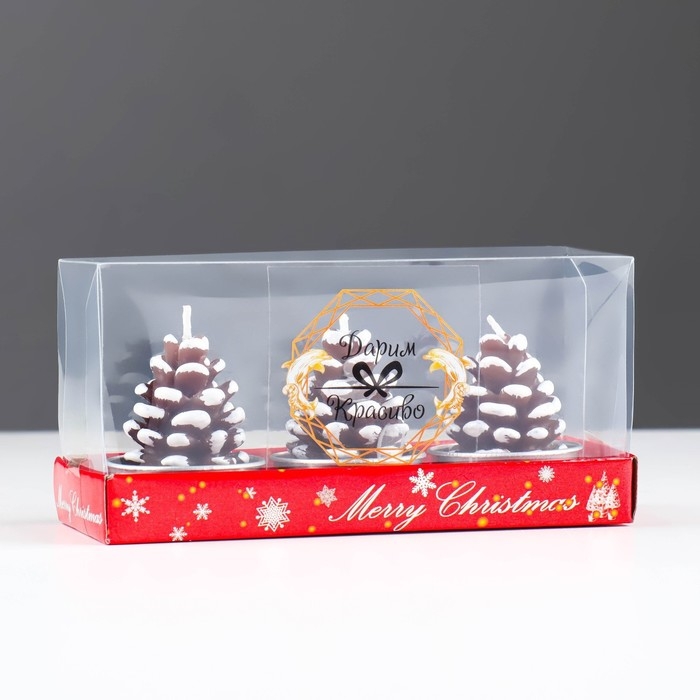 Набор свечи новогодние "Шишка", 3 шт, 4&times;6 см,