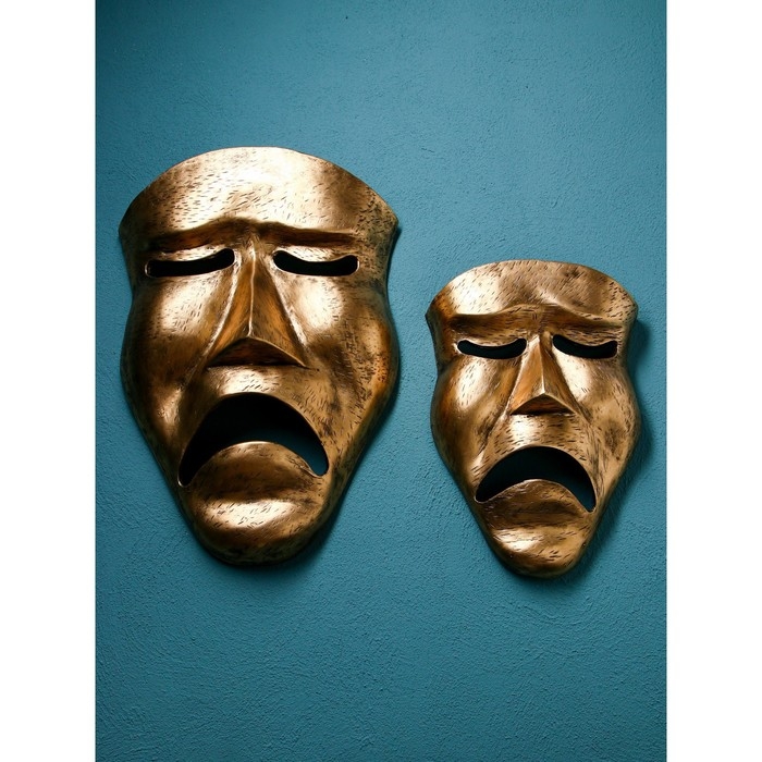 Набор фигур &laquo;Маска грустная&raquo;, полистоун, 60 см, 2 шт, цвет золото