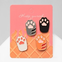 Набор значков (4 шт.) &laquo;Лапки&raquo; кошачьи, цветной в золоте