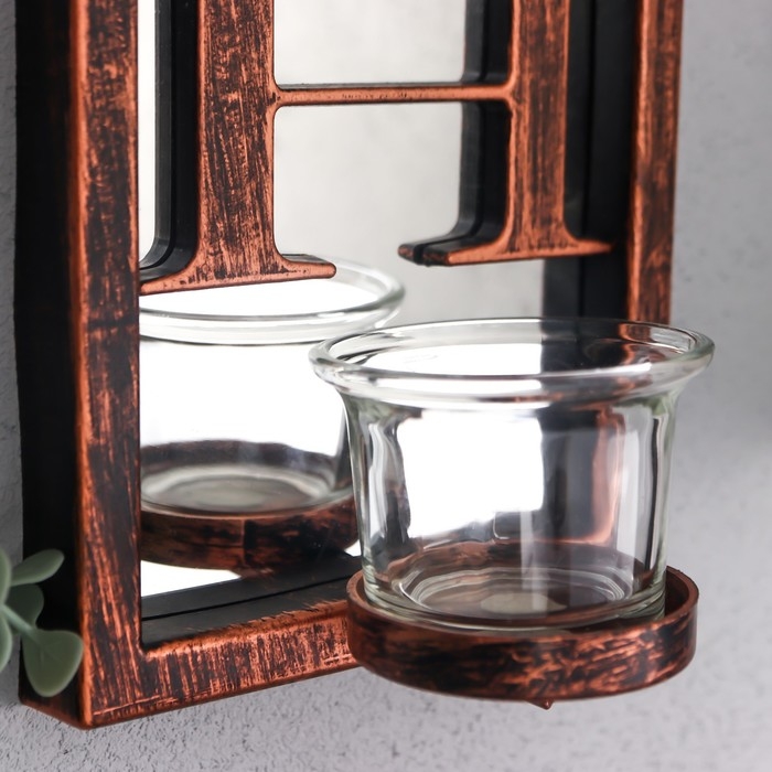 Подсвечник пластик, стекло на 1 свечу Подсвечник пластик, стекло на 1 свечу "Отражение веры" d-4 см стар. бронза 8х12х41 см