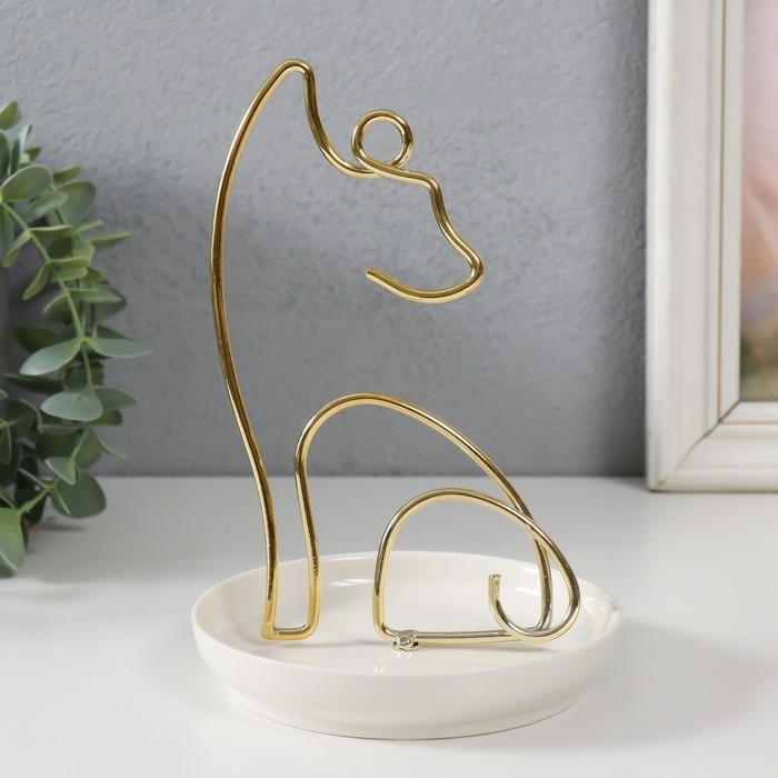 Сувенир керамика, металл подставка Сувенир керамика, металл подставка "Котик" белый с золотом 12х12х17 см