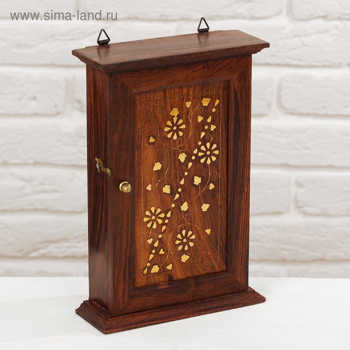 Ключница дерево "Цветы с сердечками" 6х16х24 см