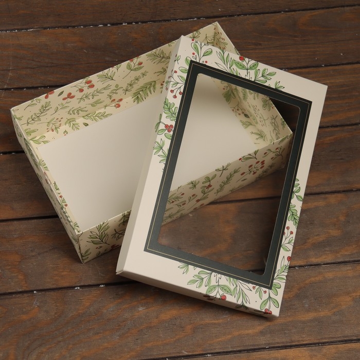 Новый год. Коробка подарочная новогодняя складная, крышка-дно , с окном Новый год. Коробка подарочная новогодняя складная, крышка-дно , с окном "Гроздья рябины" 30 х 20 х 9 см