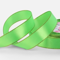 Лента атласная, с золотым люрексом, 25 мм, 23±1 м, ярко-зелёная №137 Лента атласная, с золотым люрексом, 25 мм, 23±1 м, ярко-зелёная №137