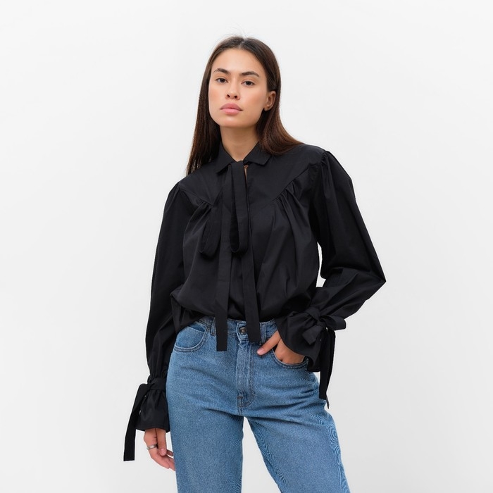 Рубашка женская с лентами MIST, размер 46, черный