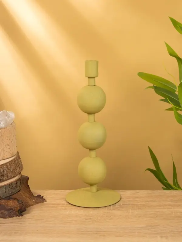 Подсвечник на 1 свечу текстурный "Оливковый" с 3 сферами 10х10х25 см