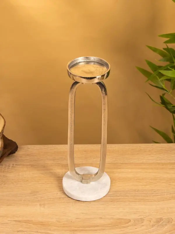 Подсвечник "Эллипс" 10х10х30 см, d 7,5 см, алюминий, мрамор