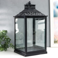 Подсвечник металл, стекло "Этна" чёрный набор 2 шт 19х19х39 см, 14х14х27 см