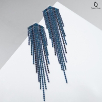 Серьги висячие со стразами «Водопад» грани, цвет синий в сером металле, 13 см Серьги висячие со стразами «Водопад» грани, цвет синий в сером металле, 13 см